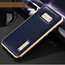 Aluminum Metal Bumper Frame Case with Genuine Leather Back Cover kickstand for Samsung Galaxy S8+ Plus - Gold+Dark Blue