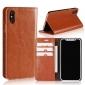 Genuine Leather Card Slots Crazy Horse Grain Case for iPhone X - Brown