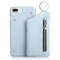 Genuine Leather Dual Zipper Wallet Holder Case Cover For iPhone SE 2020 / 7 - Light Blue