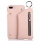 Genuine Leather Dual Zipper Wallet Holder Case Cover For iPhone SE 2020 / 7 - Pink