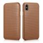 ICARER Woven Pattern Series Curved Edge Real Leather Folio Case for iPhone X - Brown