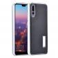 Aluminum Genuine Leather Hybrid Stand Case for HuaWei P20 Pro - Silver&Black
