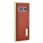 Aluminum Metal Bumper Genuine Leather Kickstand Case for Samsung Galaxy Note 8 - Gold&Brown