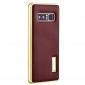 Aluminum Metal Bumper Genuine Leather Kickstand Case for Samsung Galaxy Note 8 - Gold&Wine Red