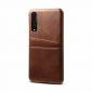 Cow Leather Case Wallet Card Holder Back Cover For Huawei P20 - Dark Brown