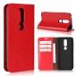 For Nokia X6 Luxury Crazy Horse Genuine Leather Case Flip Stand Card Slot - Red
