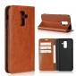 For Samsung Galaxy A6+ (2018) Premium Crazy Horse Genuine Leather Case Flip Stand Card Slot - Brown