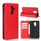 For Samsung Galaxy A6+ (2018) Premium Crazy Horse Genuine Leather Case Flip Stand Card Slot - Red
