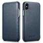 ICARER Curved Edge Luxury Genuine Leather Side Flip Case For iPhone XS Max - Dark Blue
