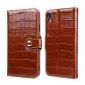 Crocodile Pattern Genuine Leather Case for iPhone XR - Brown
