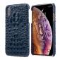 For iPhone XS Max Crocodile Head Pattern Genuine Leather Back Case Cover - Dark Blue