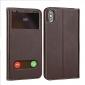 For iPhone X/XS/XS MAX Stand Windows Genuine Leather Flip Case Cover - Coffee