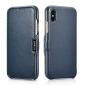 ICARER Luxury Series Genuine Leather Folio Flip Case Cover with Magnetic for iPhone XS Max - Navy Blue