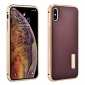 Aluminum Metal Genuine Leather Case for iPhone XS Max - Gold&Red