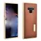 For Samsung Galaxy Note 9 Deluxe Aluminum Metal Genuine Leather Protective Back Case - Gold&Brown
