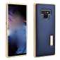 For Samsung Galaxy Note 9 Deluxe Aluminum Metal Genuine Leather Protective Back Case - Gold&Dark Blue
