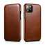 ICARER Curved Edge Vintage Genuine Leather Folio Case For iPhone 11 Pro - Brown