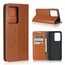 For Samsung Galaxy S20 Ultra - Genuine Leather Case Wallet Stand Phone Cover - Brown
