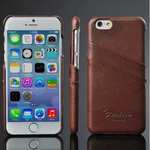 Litchi Genuine Leather Card Holder Hard Back Case Cover for iPhone 6/6S 4.7 Inch - Brown