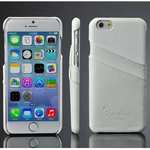 Litchi Genuine Leather Card Holder Hard Back Case Cover for iPhone 6/6S 4.7 Inch - White