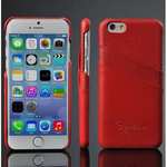 Litchi Genuine Leather Card Holder Hard Back Case Cover for iPhone 6 Plus/6S Plus 5.5 Inch - Red