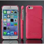 Litchi Genuine Leather Card Holder Hard Back Case Cover for iPhone 6 Plus/6S Plus 5.5 Inch - Rose
