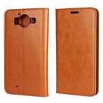 Crazy Horse Texture Flip Stand Genuine Leather Case for Microsoft Lumia 950 with Card Slots - Brown