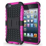 Armor Kickstand Hard & Soft Rubber Hybrid Case Cover For Apple iPod Touch 5 6 7 Gen - Hot pink
