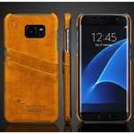 Fashion Oil Wax Grain PU Leather Back Cover Case With Card Slot for Samsung Galaxy S7 Edge - Yellow