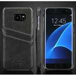 Fashion Oil Wax Grain PU Leather Back Cover Case With Card Slot for Samsung Galaxy S7 Edge - Dark Grey