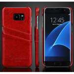 Fashion Oil Wax Grain PU Leather Back Cover Case With Card Slot for Samsung Galaxy S7 Edge - Red