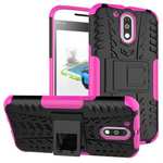 Shockproof Hybrid Dual Layer Protective Case Kickstand Cover for Motorola MOTO G4 Plus - Hot pink