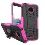 Heavy Duty Hybrid Dual Layer Kickstand Phone Cover Case for Motorola Moto Z Force - Hot pink