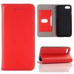 Lichee Pattern Card Slot Flip Stand TPU+Genuine Leather Case for iPhone SE 2020 / 7 4.7 inch - Red