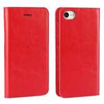Crazy Horse Real Genuine Leather Wallet Stand Case for iPhone SE 2020 / 7 4.7 inch - Red