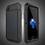 Full-Body Aluminum Metal Cover & Tempered Glass Screen Protector Case for iPhone SE 2020 / 7 - Black