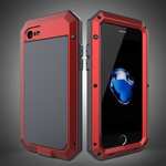 Full-Body Aluminum Metal Cover & Tempered Glass Screen Protector Case for iPhone SE 2020 / 7 - Red