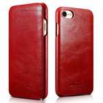 ICARER Curved Edge Vintage Series Genuine Leather Side Flip Case For iPhone SE 2020 / 7 - Red