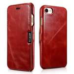 ICARER Vintage Genuine Leather Side Magnetic Flip Case for Apple iPhone SE 2020 / 7 - Red