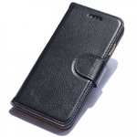 Litchi Grain Genuine Leather Wallet Cover Case with Card Slot for iPhone 7 Plus 5.5 inch - Black