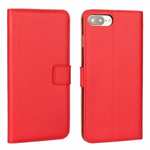 Real Genuine Leather Side Flip Wallet Case Cover for iPhone SE 2020 / 7 4.7 inch - Red