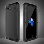 Shockproof Aluminum Metal Cover & Gorilla Glass Screen Protector Case for iPhone 7 Plus - Black