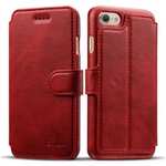Crazy Horse Leather Flip Wallet Stand Case Cover for iPhone 7 Plus 5.5 Inch - Red