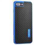 Luxury Aluminum Metal Carbon Fiber Stand Cover Case For iPhone 7 Plus 5.5 inch - Blue&Black