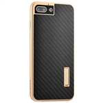 Luxury Aluminum Metal Carbon Fiber Stand Cover Case For iPhone 7 Plus 5.5 inch - Gold&Black