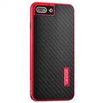 Luxury Aluminum Metal Carbon Fiber Stand Cover Case For iPhone 7 Plus 5.5 inch - Red&Black
