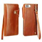 Luxury Genuine Cowhide Leather Wallet Credit Card Holder Case For iPhone SE 2020 / 7 4.7 inch - Brown