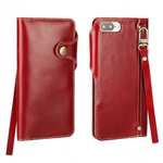 Luxury Genuine Cowhide Leather Wallet Credit Card Holder Case For iPhone SE 2020 / 7 4.7 inch - Red