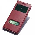 Luxury Real Genuine Leather Double Window Flip Case for iPhone SE 2020 / 7 4.7 Inch - Red