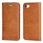 Luxury Top Layer Cowhide Genuine Leather Wallet Case for iPhone SE 2020 / 7 4.7 inch - Brown